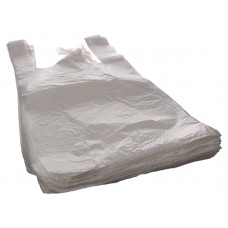 Bags with handles 25+12x47 cm, 11my, white HDPE