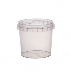 Container with safety lock 365ml and lid 93 mm, transparent, PP