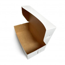 Cardboard box 205x105x68mm with hinged lid, white/ brown