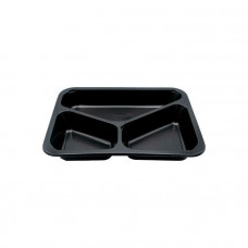 PP microwave container 227x178x50mm 3-compartment, black