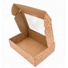 Corrugated cardboard box 305x215x85mm/ 0427/ E flute, with PVC window, brown, with print