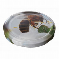 Крышкa металическая винтовая 82mm для банок, с печатью фото пчелы