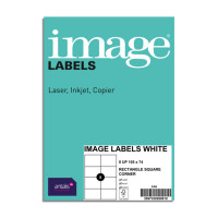 Image Labels, A4, 105x74 mm, 8 gab/loksnē, baltas, kvadrātveida stūri, 100 loksnes pakā