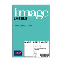 Image Labels, A4, 210x297 mm, 1 gab/loksnē, baltas, kvadrātveida stūri, 100 loksnes pakā