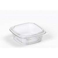 Square container 350ml 109*109*47mm with hinged lid, transparent RPET