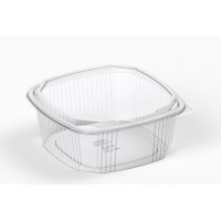 Square container 1000ml 147*147*70mm with hinged lid, transparent RPET