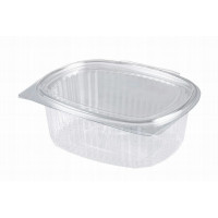 Oval container 250ml 107*78*35mm hinged lid, transparent PET