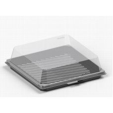 Square cake container 172*172*58mm black with transparent lid, RPET