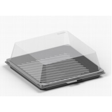 Square cake container 172*172*70mm black with transparent lid, RPET