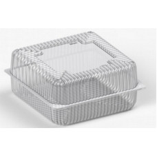Rectangular container 230*230*110(55+55)mm hinged lid, transparent RPET