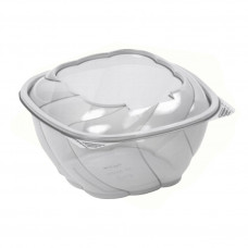 Round container 1000ml 171*173*95mm hinged lid, transparent RPET