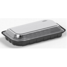 Sushi container 210*110*42mm black with transparent lid, RPET